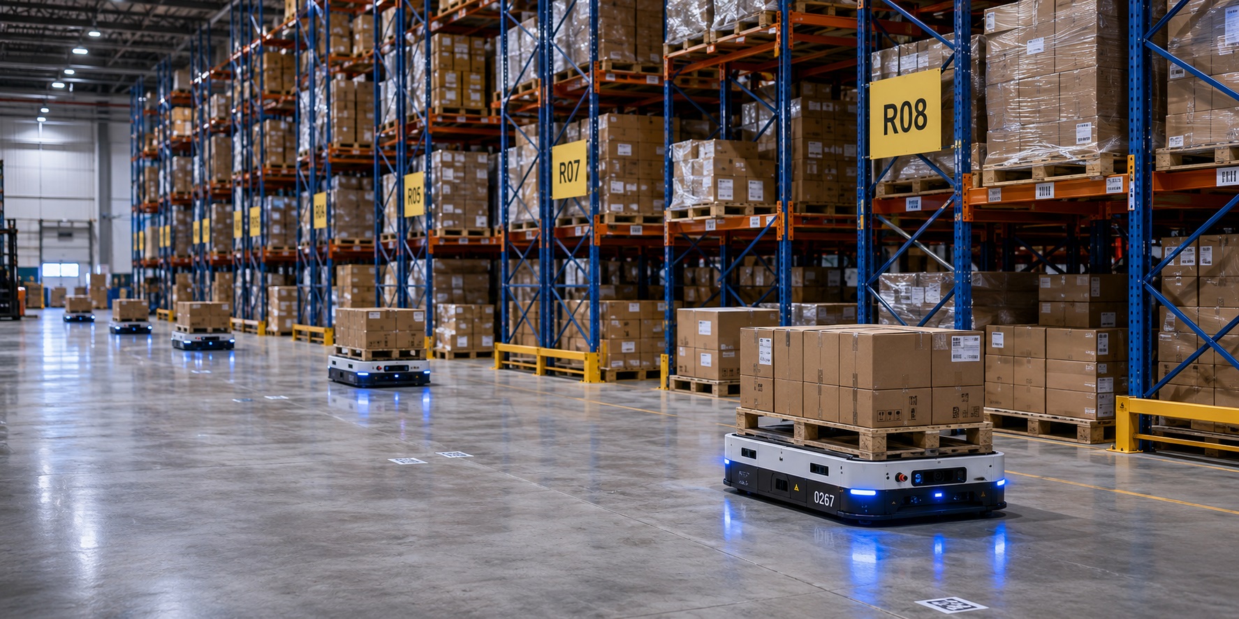 AGV logistics warehouse simulation — automated guided vehicle routing optimization