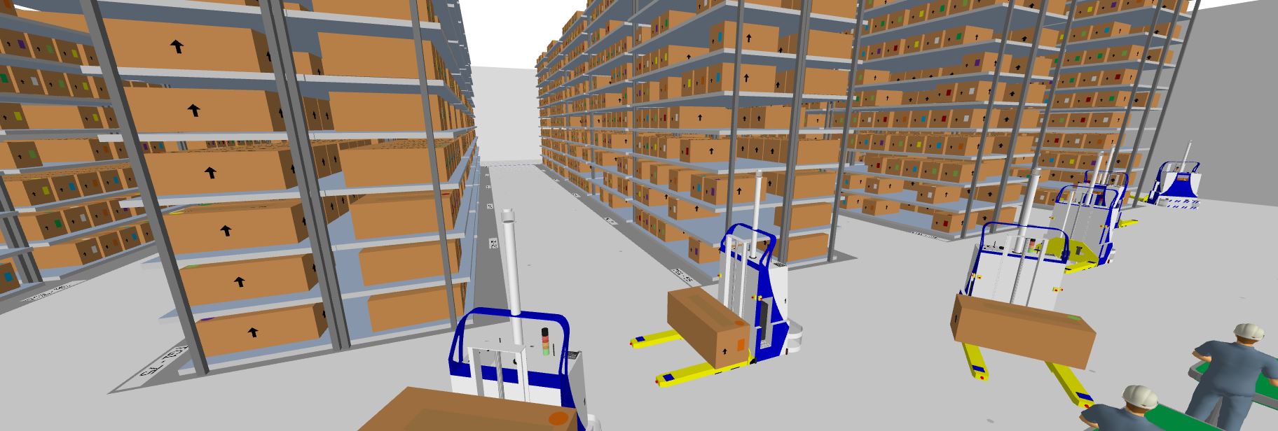AGV warehouse simulation — automated guided vehicle fleet sizing and routing optimization in Simio